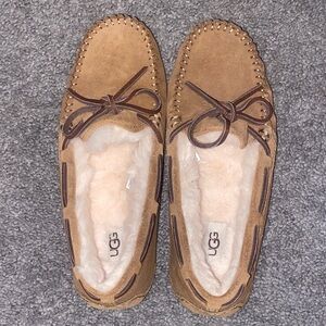 UGG Chestnut/Tan Suede Shearling-Lined Moccasin Slippers